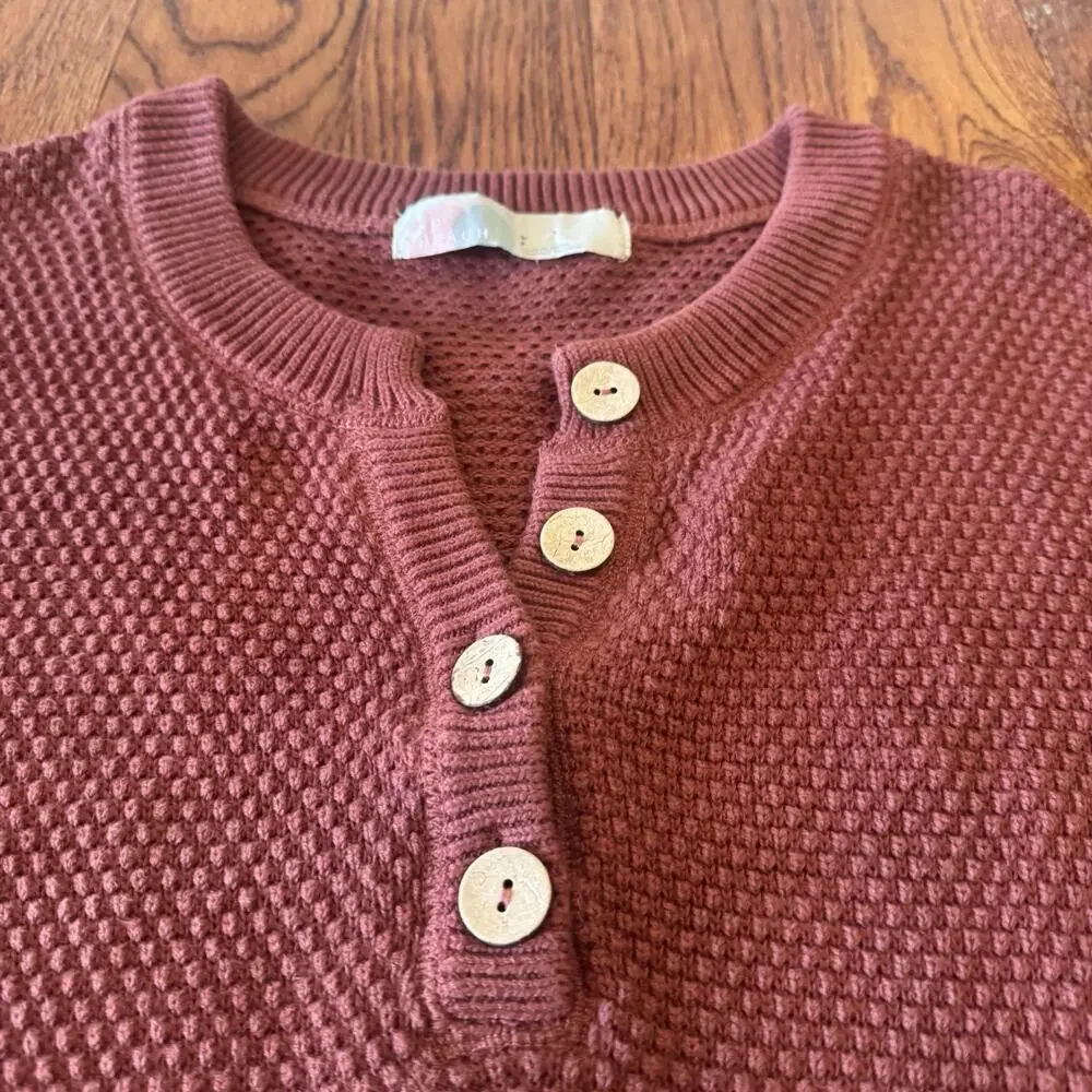 Free People FP Beach Hailee 2 Piece Sweater Set Waffle Knit Henley Small Boho
